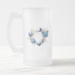 Jewellery Heart with Butterflies Morpho Frosted Glass Beer Mug