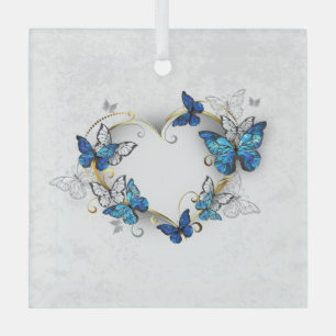 Jewellery Heart with Butterflies Morpho Glass Tree Decoration