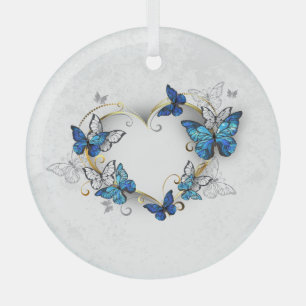 Jewellery Heart with Butterflies Morpho Glass Tree Decoration