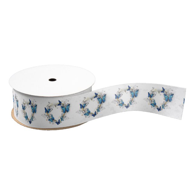 Jewellery Heart with Butterflies Morpho Grosgrain Ribbon (Spool)