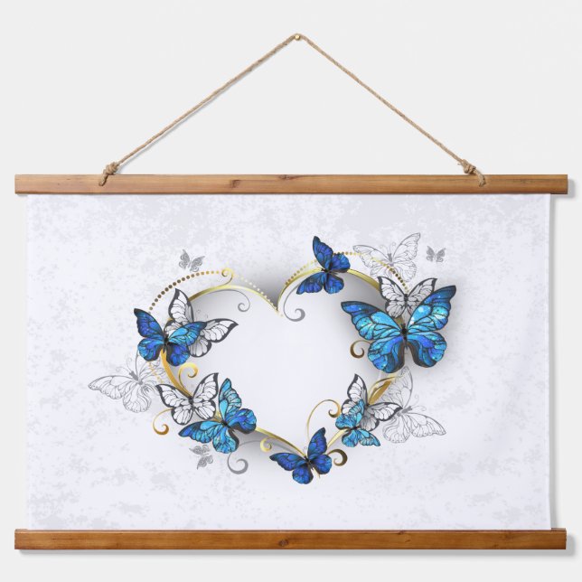 Jewellery Heart with Butterflies Morpho Hanging Tapestry (Front)