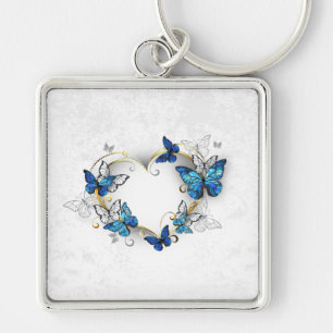 Jewellery Heart with Butterflies Morpho Key Ring