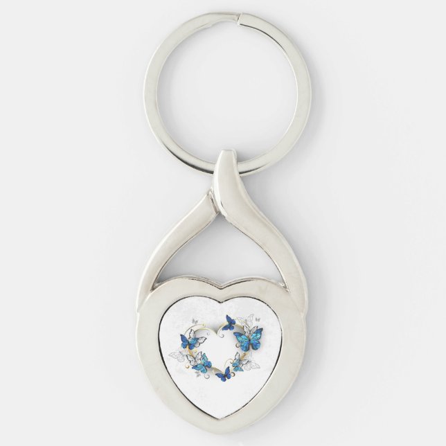 Jewellery Heart with Butterflies Morpho Key Ring (Front)