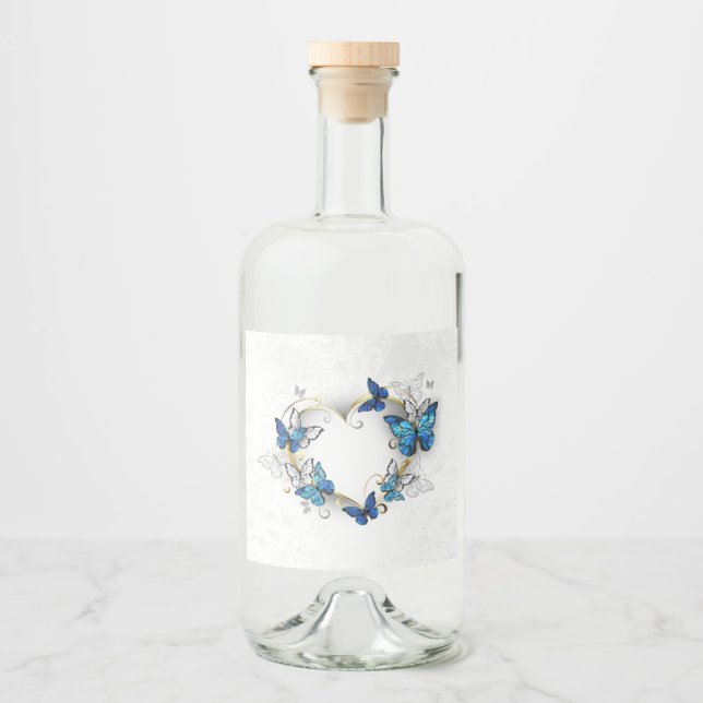 Jewellery Heart with Butterflies Morpho Liquor Bottle Label (Front)