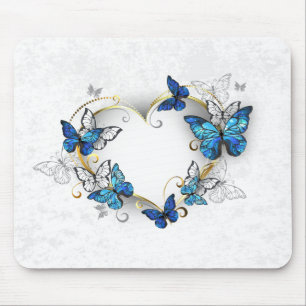 Jewellery Heart with Butterflies Morpho Mouse Mat