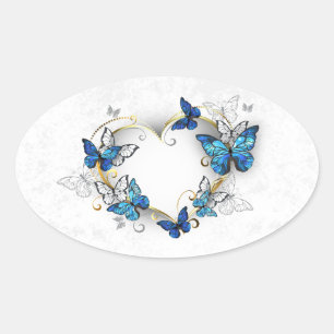 Jewellery Heart with Butterflies Morpho Oval Sticker