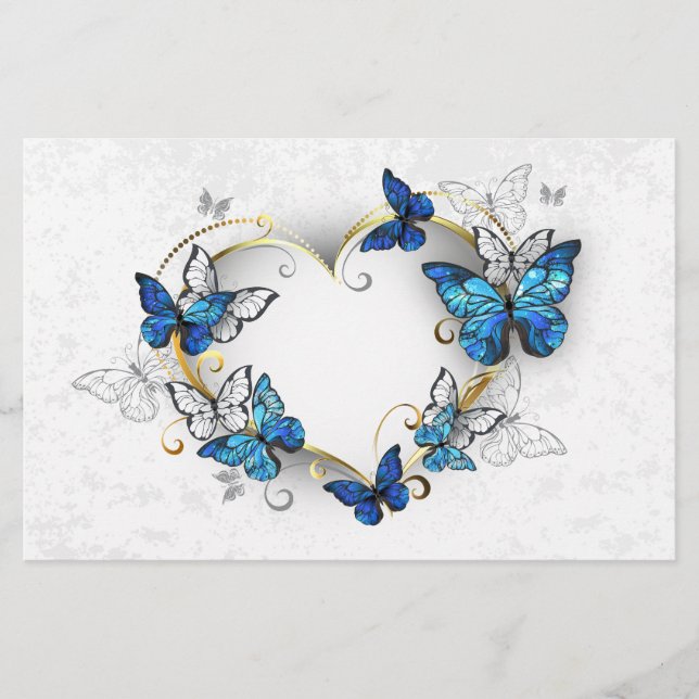 Jewellery Heart with Butterflies Morpho Stationery (Front)