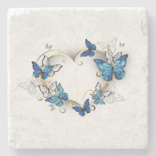 Jewellery Heart with Butterflies Morpho Stone Coaster
