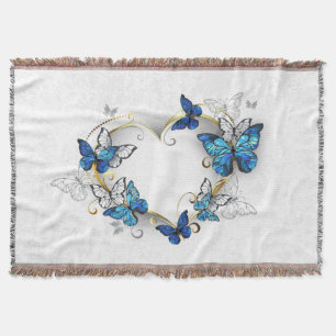 Jewellery Heart with Butterflies Morpho Throw Blanket