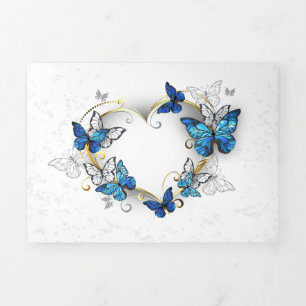 Jewellery Heart with Butterflies Morpho Tri-Fold Announcement