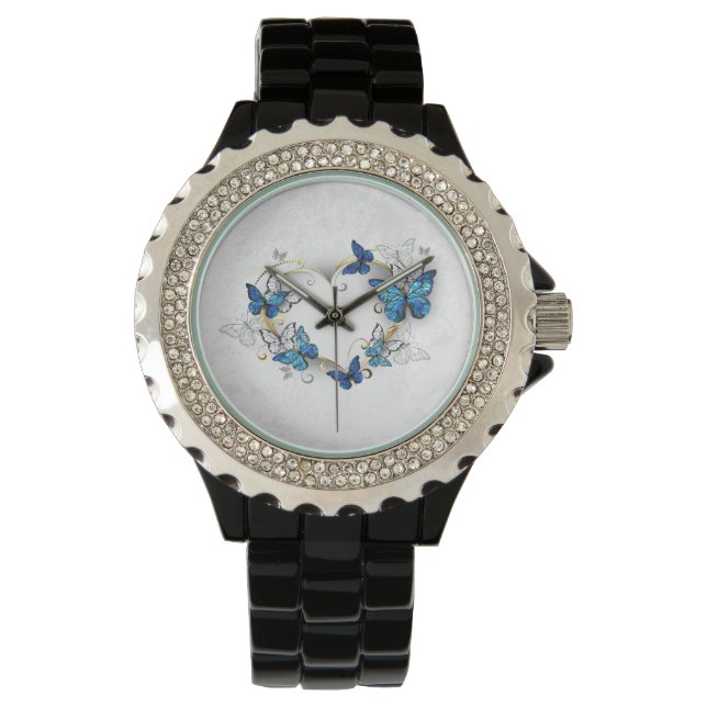 Jewellery Heart with Butterflies Morpho Watch (Front)