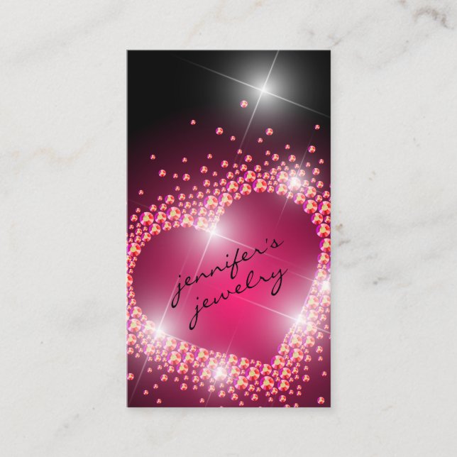Jewellery Hot Pink Diamonds gems Heart Business Card (Front)