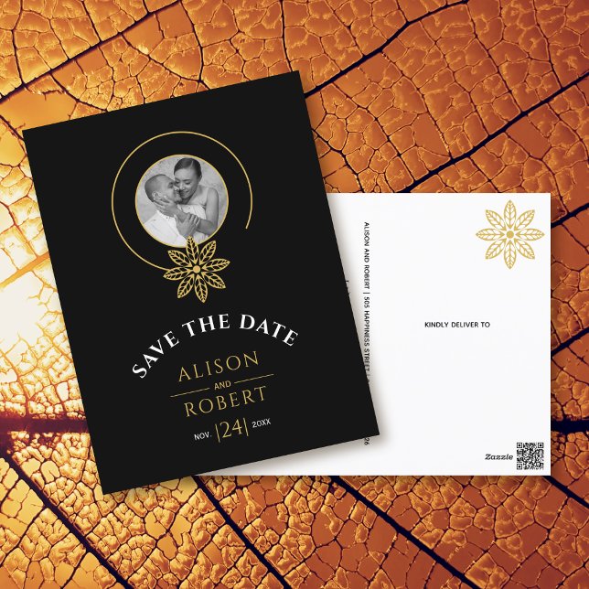 Jewellery inspired frame & initials Save the Date Postcard (Creator Uploaded)