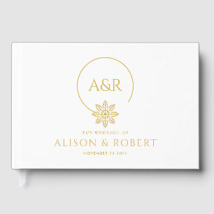 Jewellery inspired frame & initials white wedding guest book