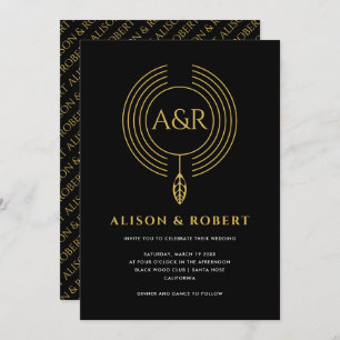 Jewellery inspired frame, leaf and initials weddin invitation