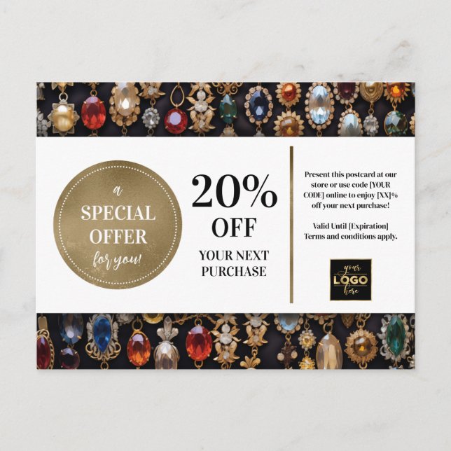 Jewellery Jeweller Coupon Discount Postcard (Front)