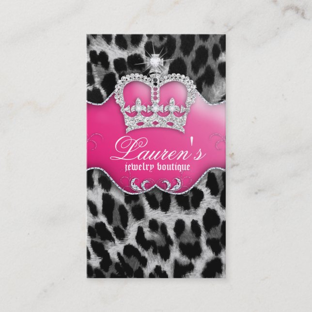 Jewellery Leopard Business Card Crown Pink (Front)