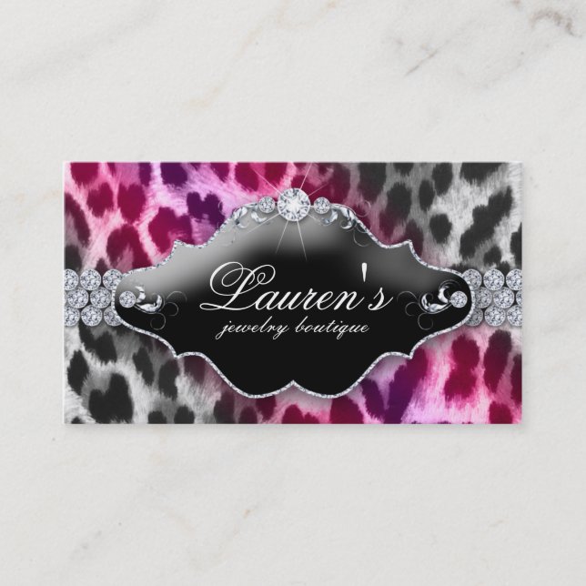 Jewellery Leopard Business Card Pink Black (Front)