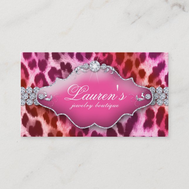 Jewellery Leopard Business Card Pink Orange (Front)