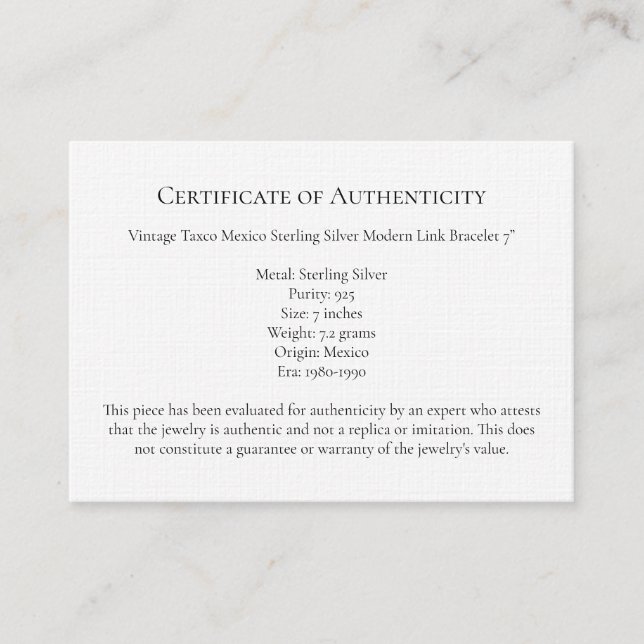 Jewellery Letter Authenticity, Certificate Templat (Front)