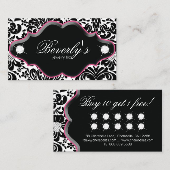 Jewellery Loyalty Card Pink Damask Diamonds (Front/Back)