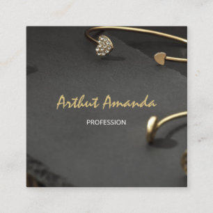 Jewellery Luxury Gold Black Modern Pink Photo Square Business Card