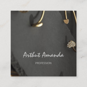 Jewellery Luxury Golden Ring Custom Logo Minimalis Square Business Card