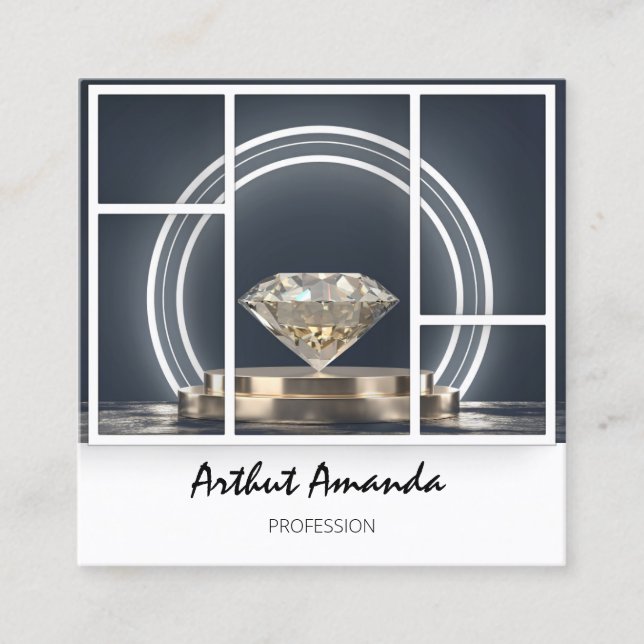 Jewellery Luxury Goods Boutique Custom Logo Diamon Square Business Card (Front)