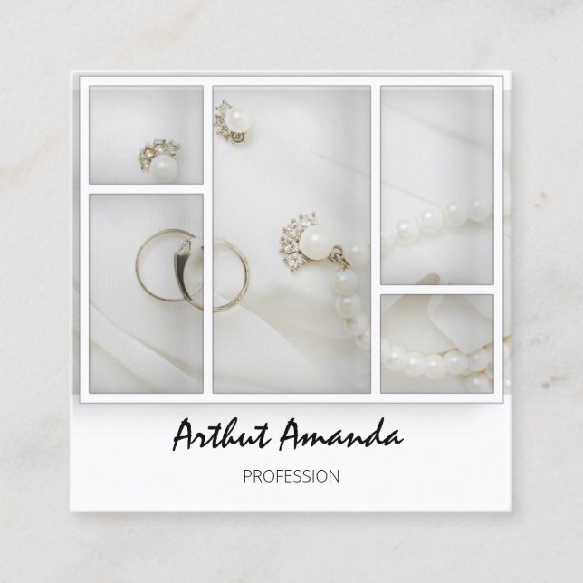 Jewellery Luxury Goods Pearls Gold White VIP Square Business Card (Front)