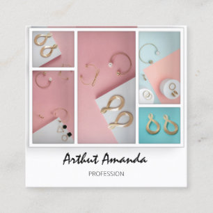 Jewellery Luxury Goods Pearls Rose Pink White Fram Square Business Card