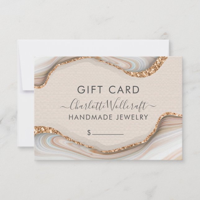 Jewellery Pink Gold Glitter Marble Gift Certificat (Front)