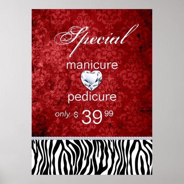 Jewellery Sale Damask Salon Zebra Valentine's Poster (Front)
