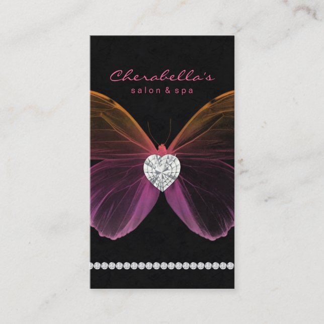 Jewellery Salon Business Card Spa Butterfly Pink (Front)
