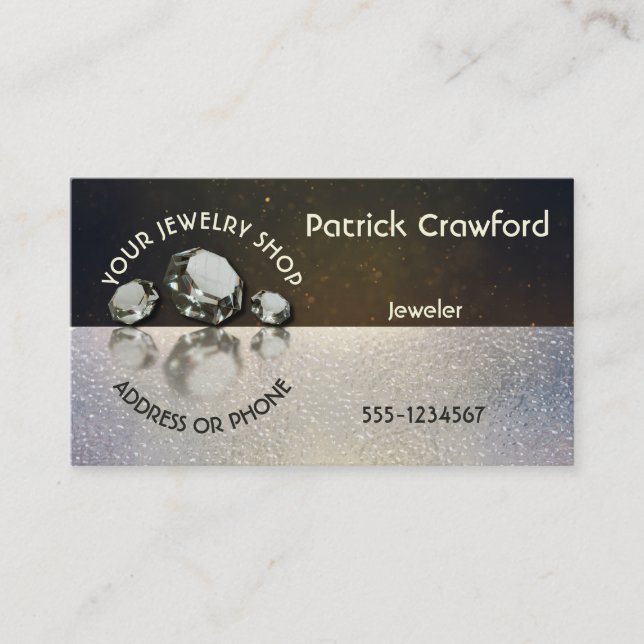 Jewellery Shop Jeweller Three Diamonds On Gold Business Card (Front)