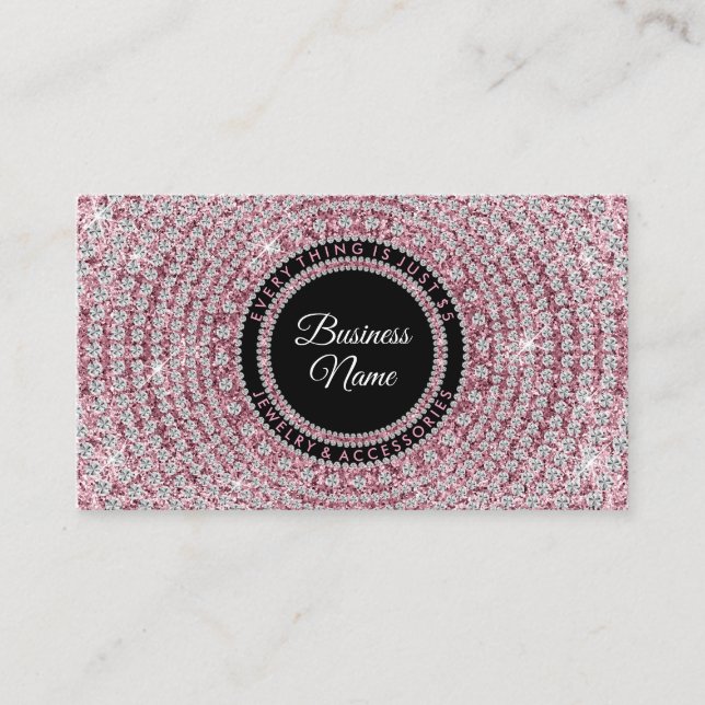 Jewellery Shop Pink Bling Business Card (Front)