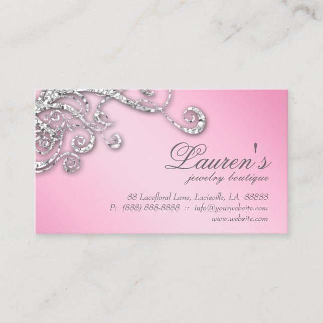 Jewellery Swirl Loyalty Card Glitter Diamonds Pink (Front)