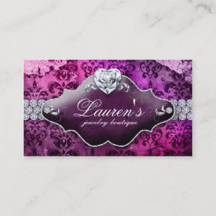 Jewellery Vintage Valentine's Heart Damask Purple Business Card