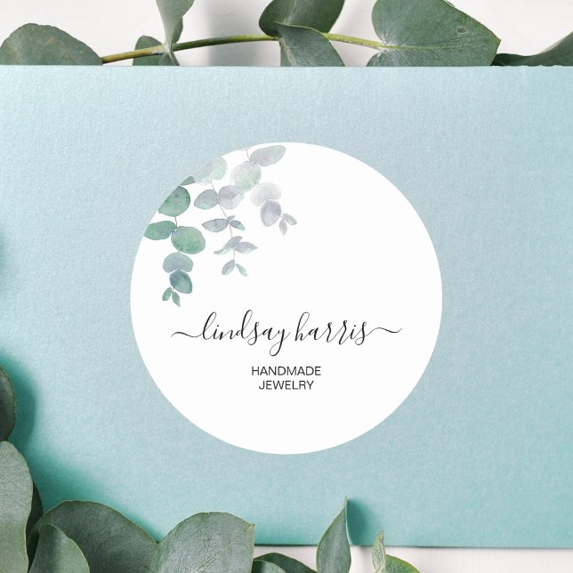 Jewellery Watercolor Eucalyptus  Classic Round Sticker (Creator Uploaded)