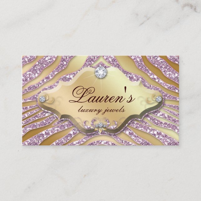 Jewellery Zebra Business Card Sparkle Pink Gold (Front)