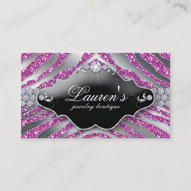 Jewellery Zebra Business Card Sparkle SB Pink (Front)