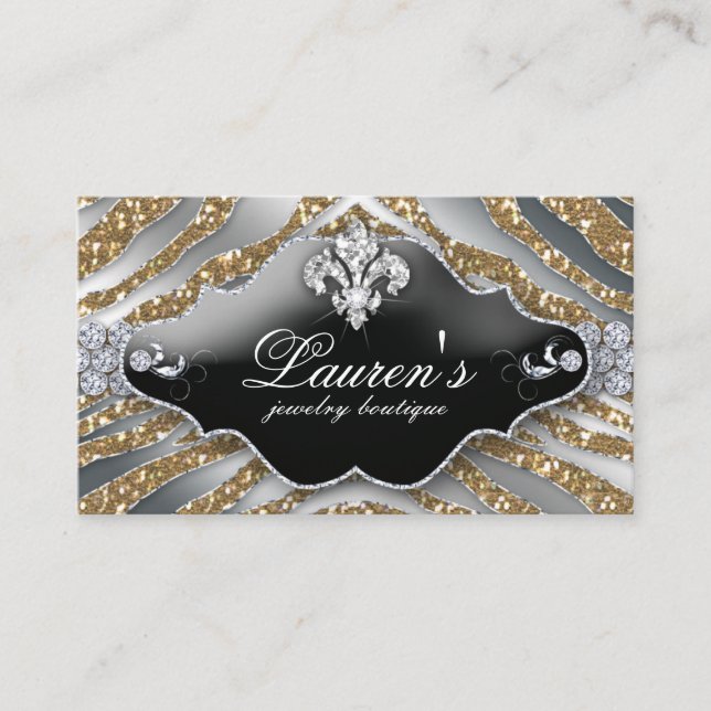 Jewellery Zebra Fleur de lis Sparkle Gold Loyalty Card (Front)