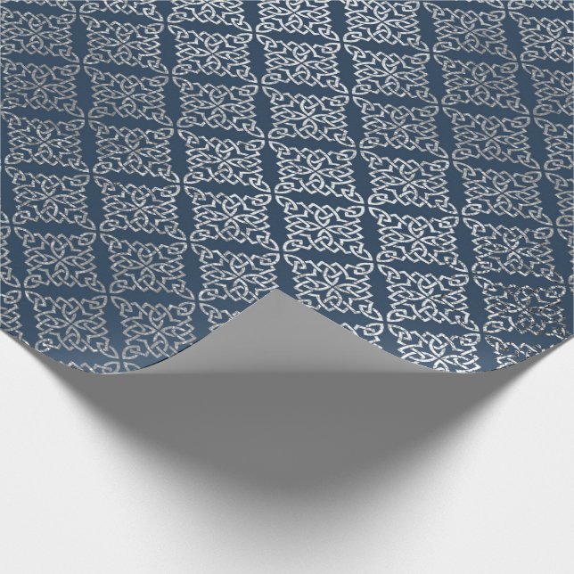 Jewelry Arabesque Moroccan Blue Navy Silver Wrapping Paper (Corner)