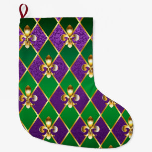 Jewelry Background Mardi Gras Large Christmas Stocking
