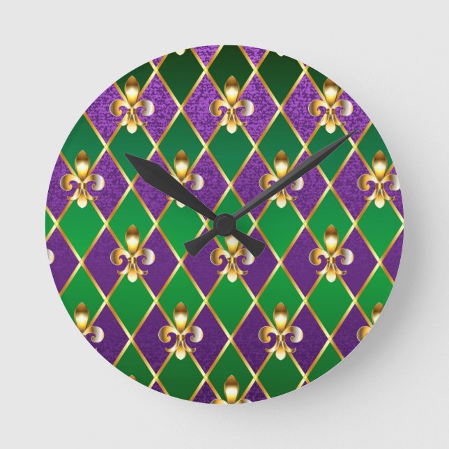 Jewelry Background Mardi Gras Round Clock (Front)