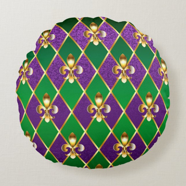 Jewelry Background Mardi Gras Round Cushion (Front)