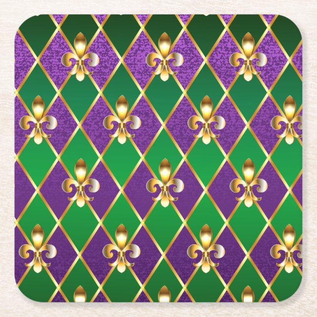 Jewelry Background Mardi Gras Square Paper Coaster (Front)