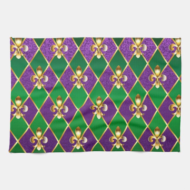 Jewelry Background Mardi Gras Tea Towel (Horizontal)