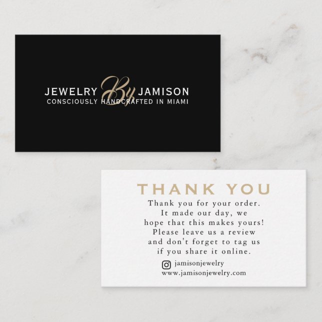 JEWELRY BY Personal Name Brand Gold Thank You Card (Front/Back)