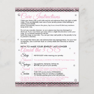 Jewelry Last Longer Care Instruction Tips Flyer