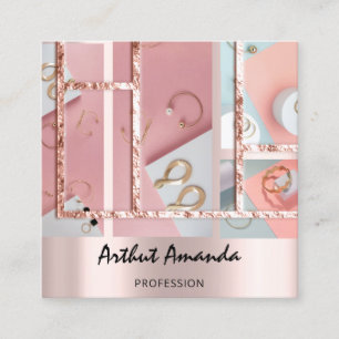 Jewelry Luxury Gold Pearl Rose Pink Photo QR CODE Square Business Card